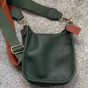 Pebbled Dark Green Crossbody with Contrast Strap -